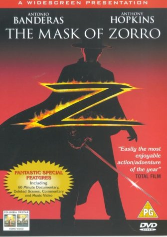 DVD cover for "The Mask of Zorro" featuring a silhouetted Zorro.