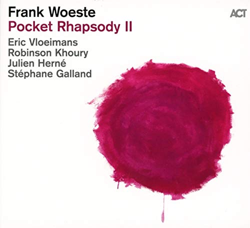 CD cover for Frank Woeste’s “Pocket Rhapsody II” with a red abstract design.