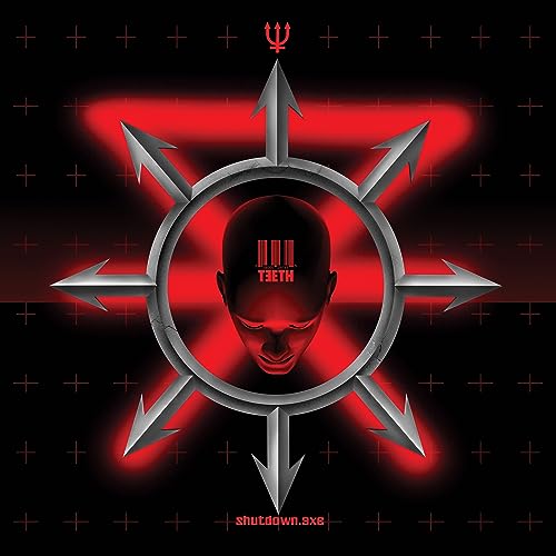 Red and black album cover with a faceless head and arrows.