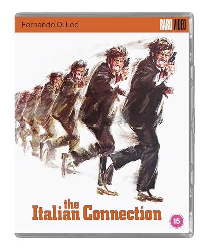 Blu-ray cover for "The Italian Connection" featuring a man running with a gun.