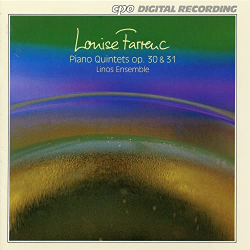 CD cover for Louise Farrenc piano quintets, abstract colorful design.