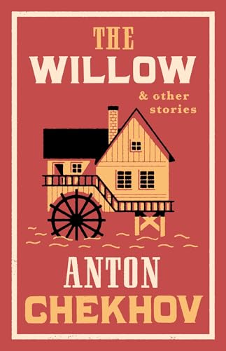 Book cover with a red background featuring a watermill house illustration and bold text.