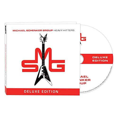 “Heavy Hitters” CD by Michael Schenker Group, with guitar logo and text.