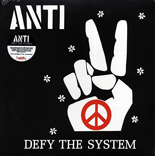 Black vinyl record cover with white hand gesture and peace symbol.