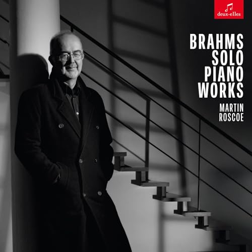 CD cover featuring pianist Martin Roscoe beside a staircase.