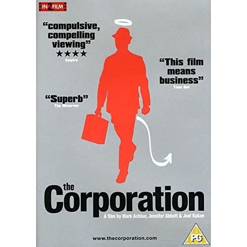DVD cover for “The Corporation” featuring a silhouetted figure with a halo.