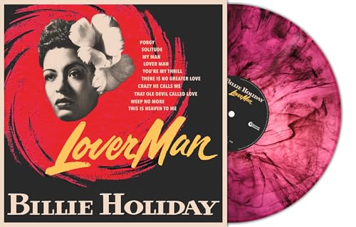 Billie Holiday's "Lover Man" vinyl record with magenta marble effect.