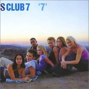 S Club 7 album cover, group portrait against a sunset landscape.