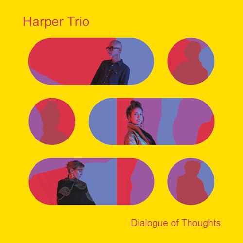Yellow album cover featuring three musicians in colorful, overlapping shapes.