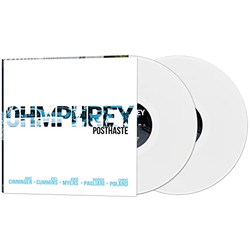 White vinyl record of Ohmphrey’s “Posthaste” with blue and white cover art.
