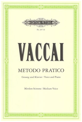 Music book with Italian text, medium voice notation, and piano accompaniment, black cover.
