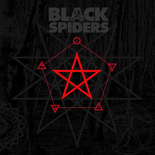 Black Spiders album cover: red star, geometric shapes, and spiderweb imagery.