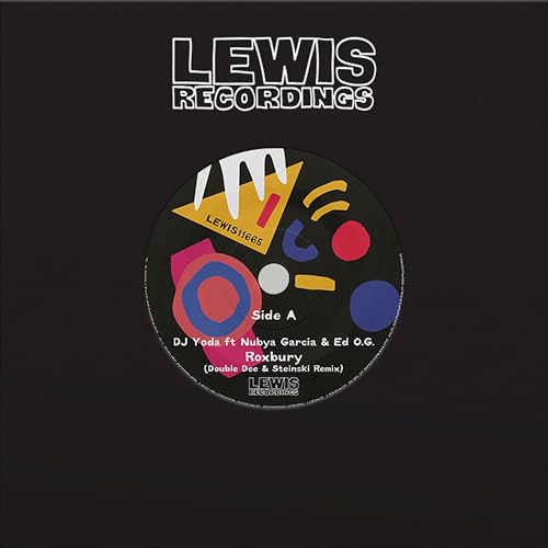 Lewis Recordings vinyl record label featuring abstract shapes and text on a black background.