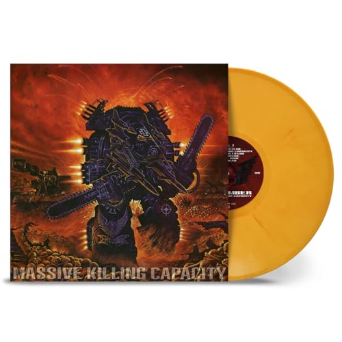 Dismember Massive Killing Capacity album cover art with a yellow vinyl record.