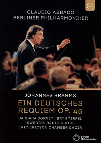 DVD cover featuring conductor Claudio Abbado and orchestra performing Brahms’ Requiem.