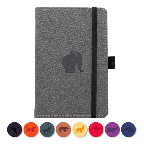 Dingbats* Notebooks - Wildlife Lined Pocket Notebook, Grey Elephant, A6 - Hardcover - Cream 100gsm Ink-Proof Paper - Includes Pocket & Bookmark