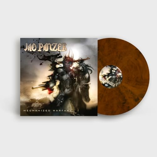 Jag Panzer album cover and orange/black marbled vinyl record shown.