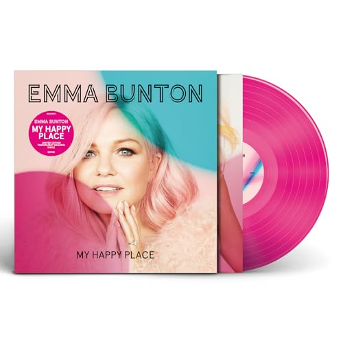 Emma Bunton album cover and pink vinyl record against a white background.