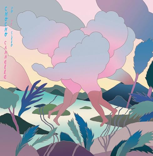 Album cover with abstract figures amongst clouds and stylized plants.