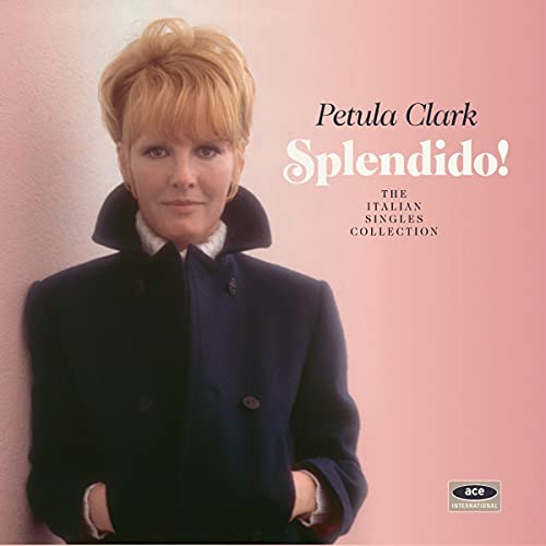 CD cover featuring Petula Clark in a dark coat, pink background.