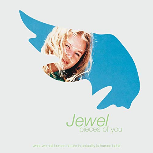 Album cover for Jewel’s “Pieces of You” featuring a portrait and blue shapes.