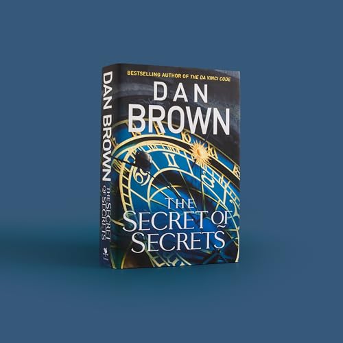 Hardcover book, "The Secret of Secrets" by Dan Brown, with clock imagery.