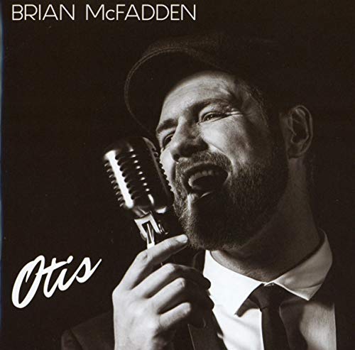 Brian McFadden album cover, black and white portrait with vintage microphone.