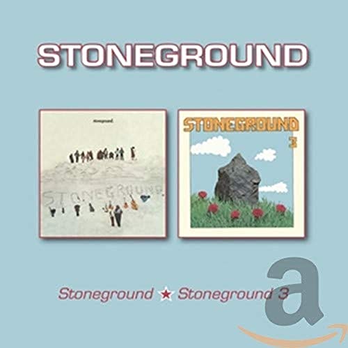 CD cover for Stoneground albums, featuring sketched landscapes and band members.