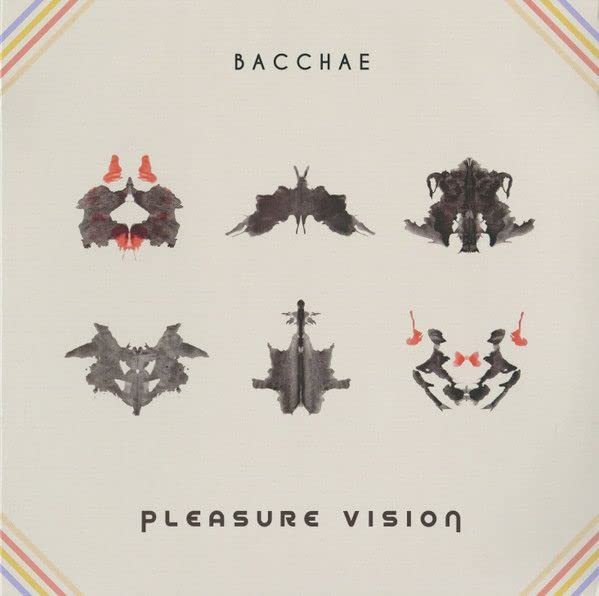 Pink vinyl record cover with symmetrical, ink-blot-like abstract shapes.