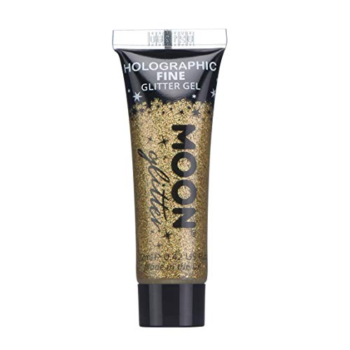 Holographic Fine Face & Body Glitter Gel by Moon Glitter - Gold - Cosmetic Festival Glitter Face Paint for Face, Body, Hair, Nails - 12ml