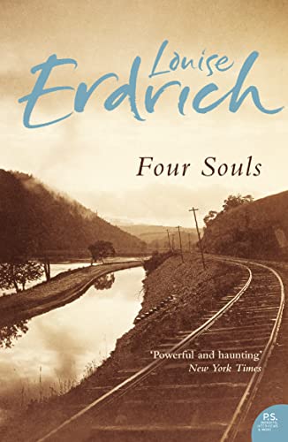 Book cover for "Four Souls" by Louise Erdrich with a landscape scene.