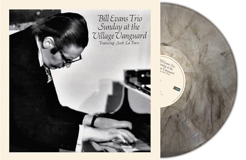 Bill Evans album cover and grey marbled vinyl record.