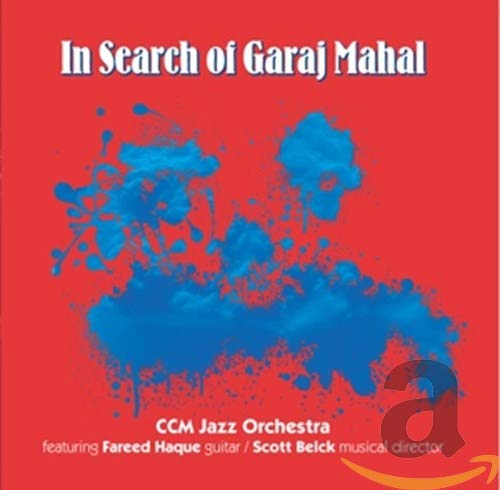 Red album cover with blue paint splatter and text: "In Search of Garaj Mahal".