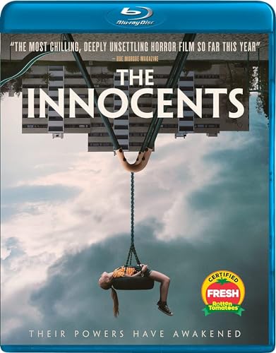 Blu-ray cover for "The Innocents" featuring a child on a rope swing.