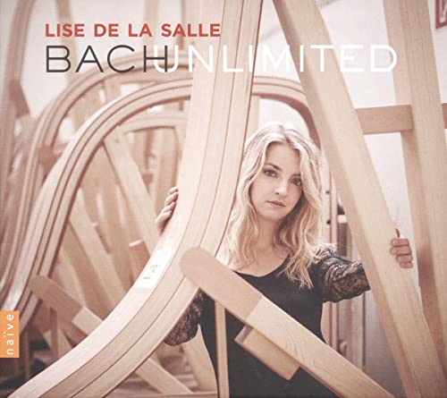 CD cover: Lise De La Salle portrait amidst wooden architectural forms.