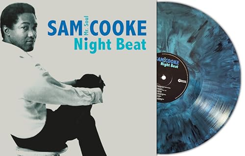 Sam Cooke’s “Night Beat” album cover and turquoise marble vinyl record.