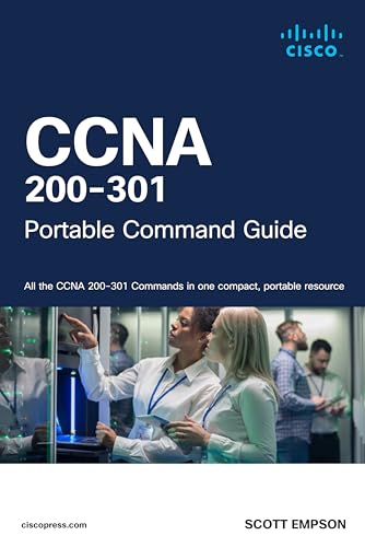 CCNA 200-301 Portable Command Guide book cover with people in a data center.