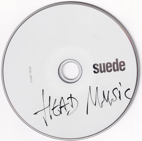 Silver CD with black handwritten text: "Head Music" and "suede".