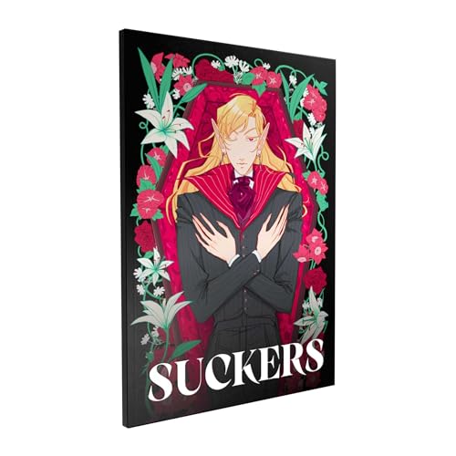 Book cover for “Suckers” featuring a blonde man in a suit surrounded by flowers.