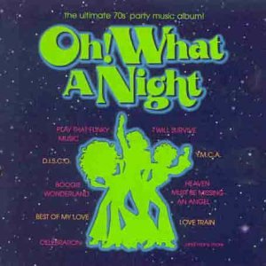 CD cover for “Oh What a Night,” featuring dancing silhouettes and song titles.
