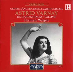 CD cover: Astrid Varnay in opera costume, arm raised, red background.