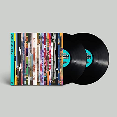 Two black vinyl records with colorful, collage-style album cover.