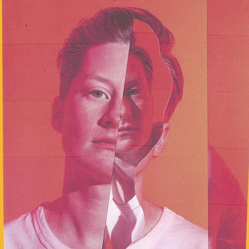 CD cover featuring a man’s fragmented portrait in red and yellow tones.