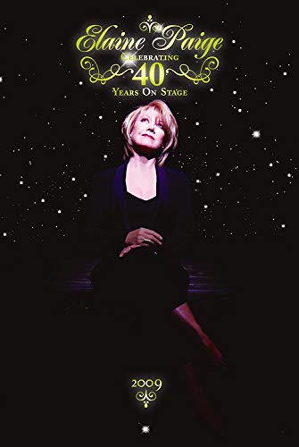 Elaine Paige sitting against a black background with stars and gold text above.