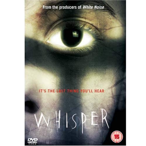 DVD cover for horror film "Whisper" featuring a close-up of an eye.