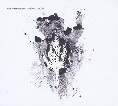 Album cover for The Telescopes’ “Hidden Fields” with abstract black and white imagery.
