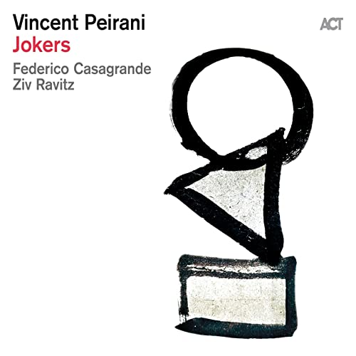 CD cover for Vincent Peirani’s “Jokers” featuring abstract black brushstroke art.