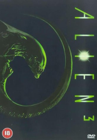 Alien 3" DVD cover featuring a coiled, dark alien creature and bright text.