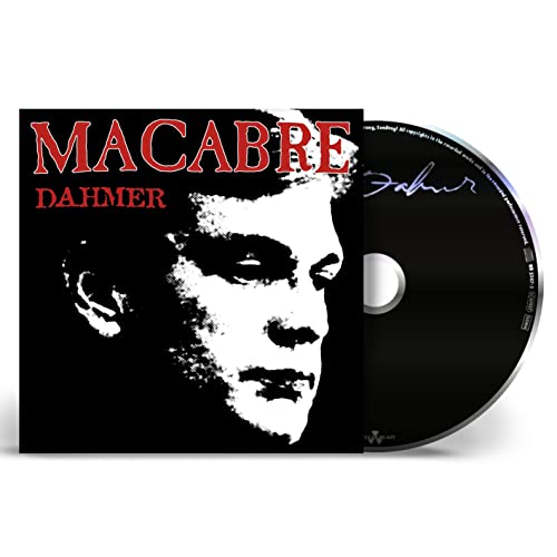 CD case for Macabre’s “Dahmer” album featuring a black and white portrait.