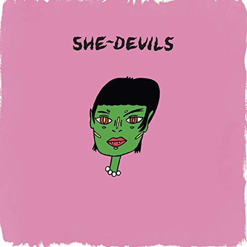 CD cover: green-skinned monster woman with red eyes on pink background.